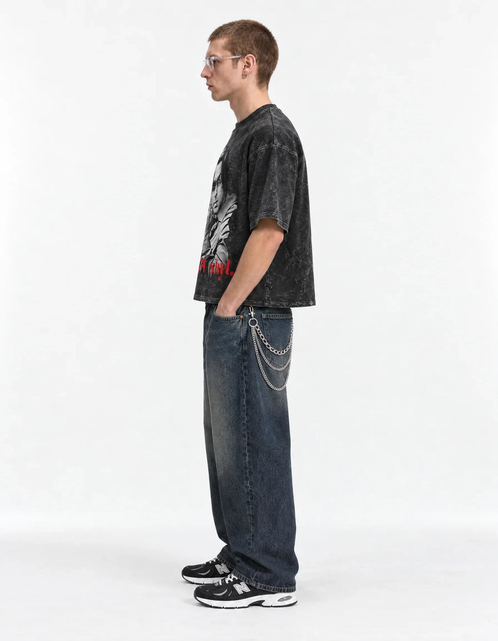 Salman Khan Fine Shyt Boxy Acid Wash Tee — side view