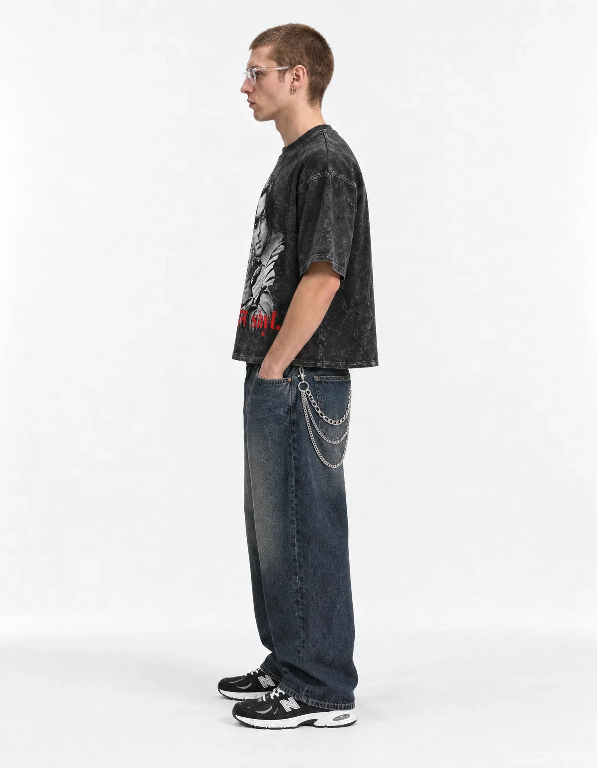 Salman Khan Fine Shyt Boxy Acid Wash Tee — side view