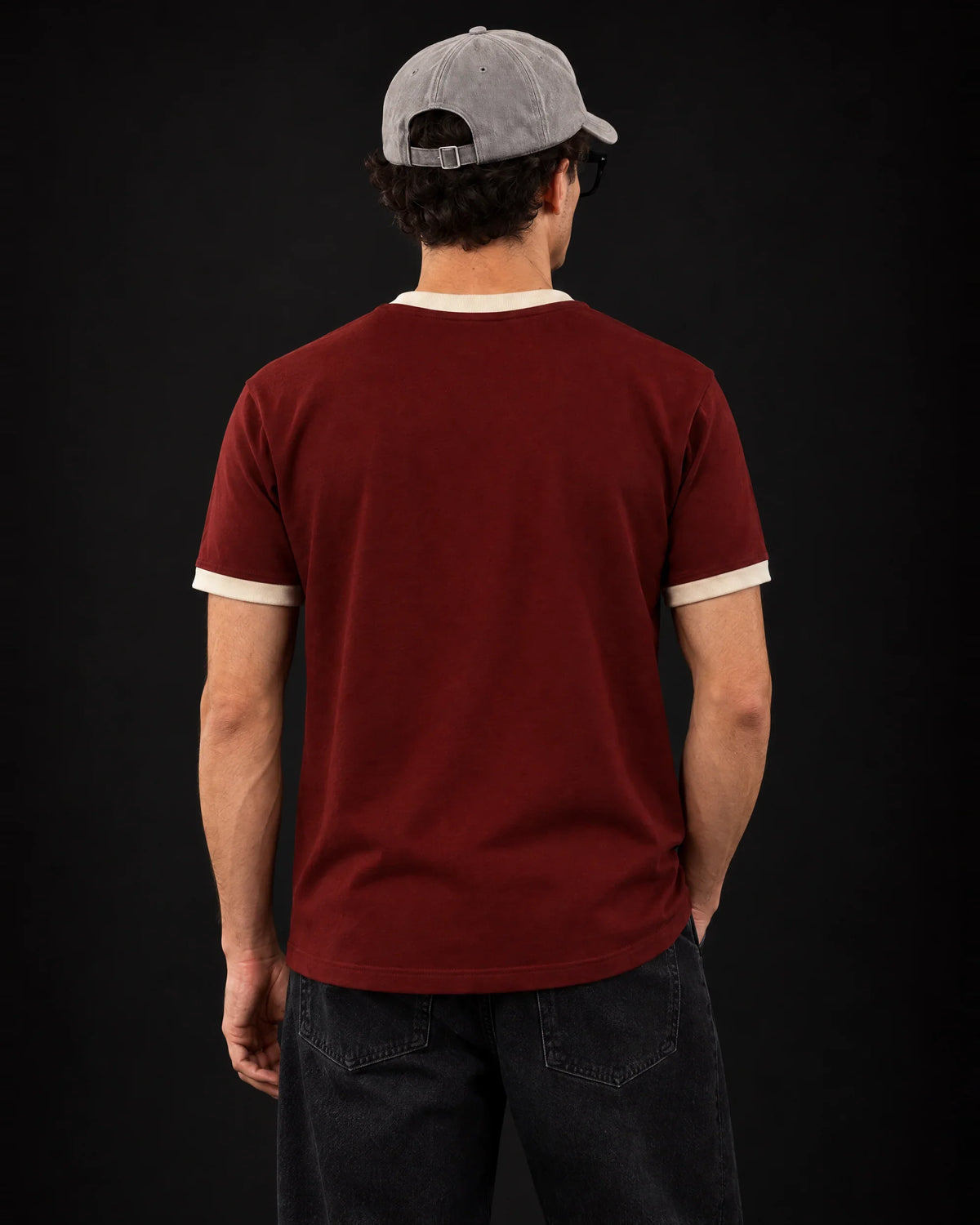 Serial Chiller Ringer Tee — back view on model