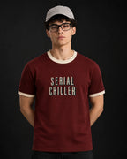 Serial Chiller Ringer Tee — front view on model