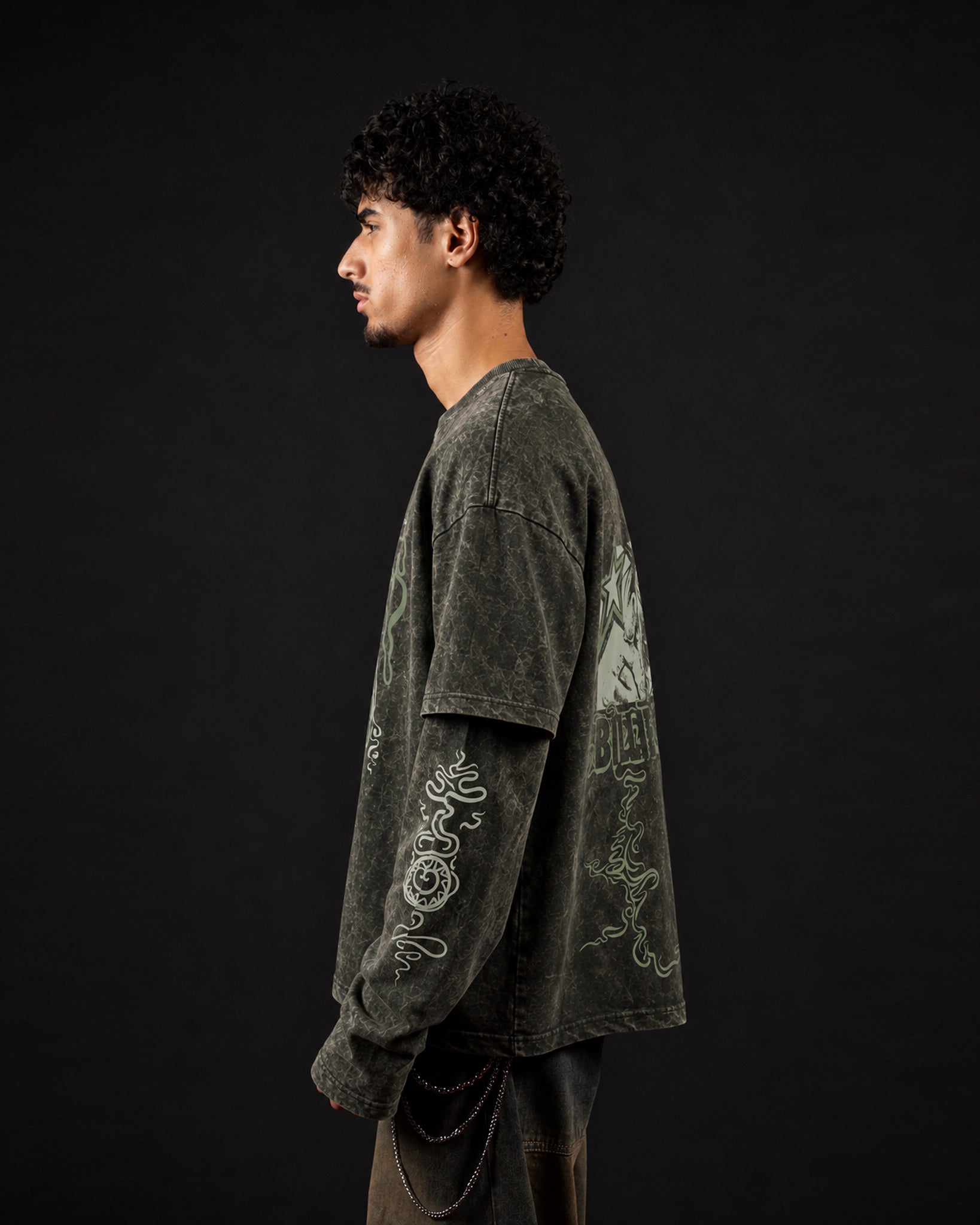 Ocean Eyes Acid Wash Layered Full Sleeve Oversized T-shirt