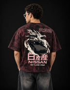 Skyline R32 Dragon Drift Acid Wash Oversized Tee — back view