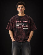 Skyline R32 Dragon Drift Acid Wash Oversized Tee — front view