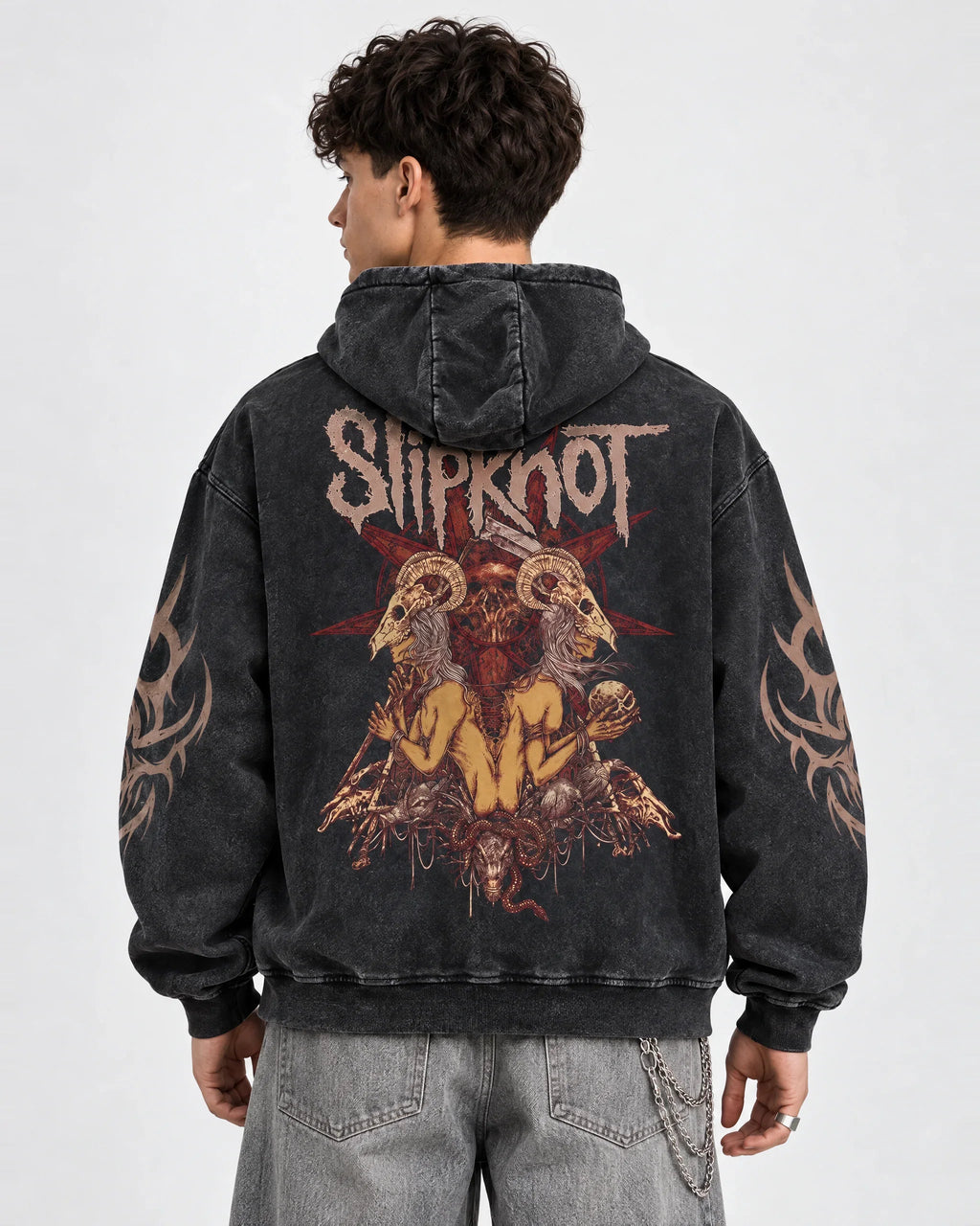 Slipknot - People = Shit Sigil - Acid Wash Hoodie - back view