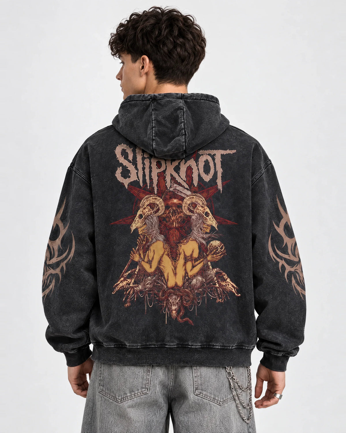 Slipknot - People = Shit Sigil - Acid Wash Hoodie - back view