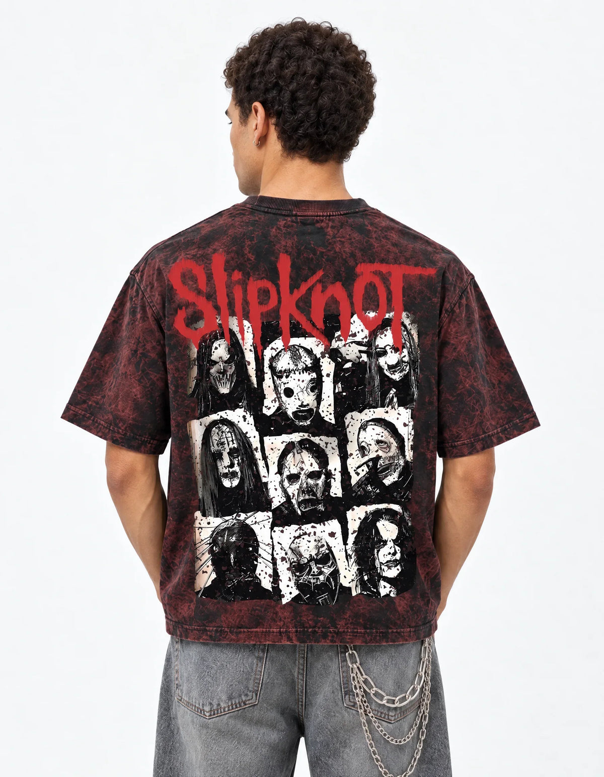 Slipknot Star Skull Red Acid Wash Oversized T-Shirt — back view