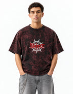 Slipknot Star Skull Red Acid Wash Oversized T-Shirt — front view