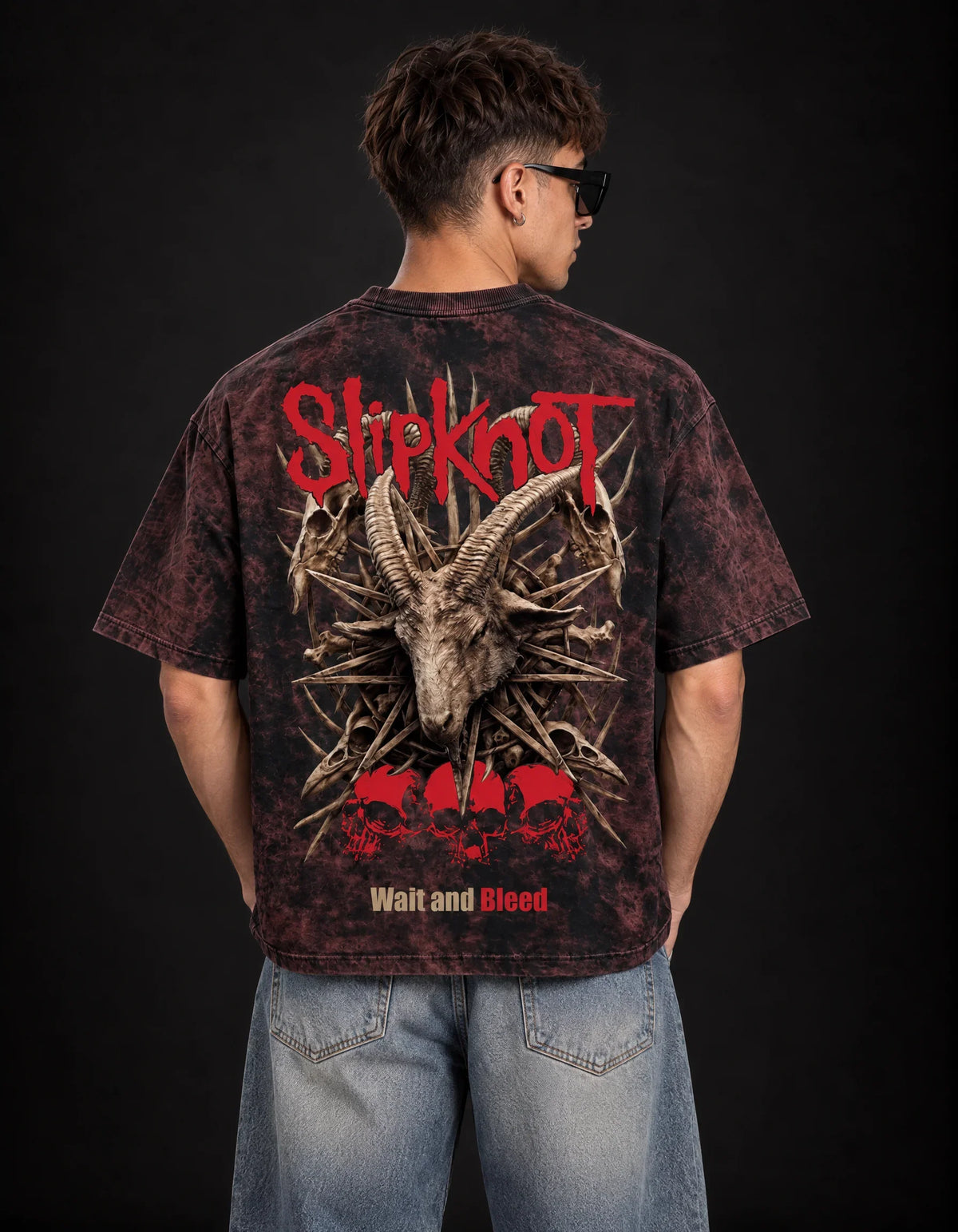 Slipknot Wait And Bleed Boxy Acid Wash Tee — back view