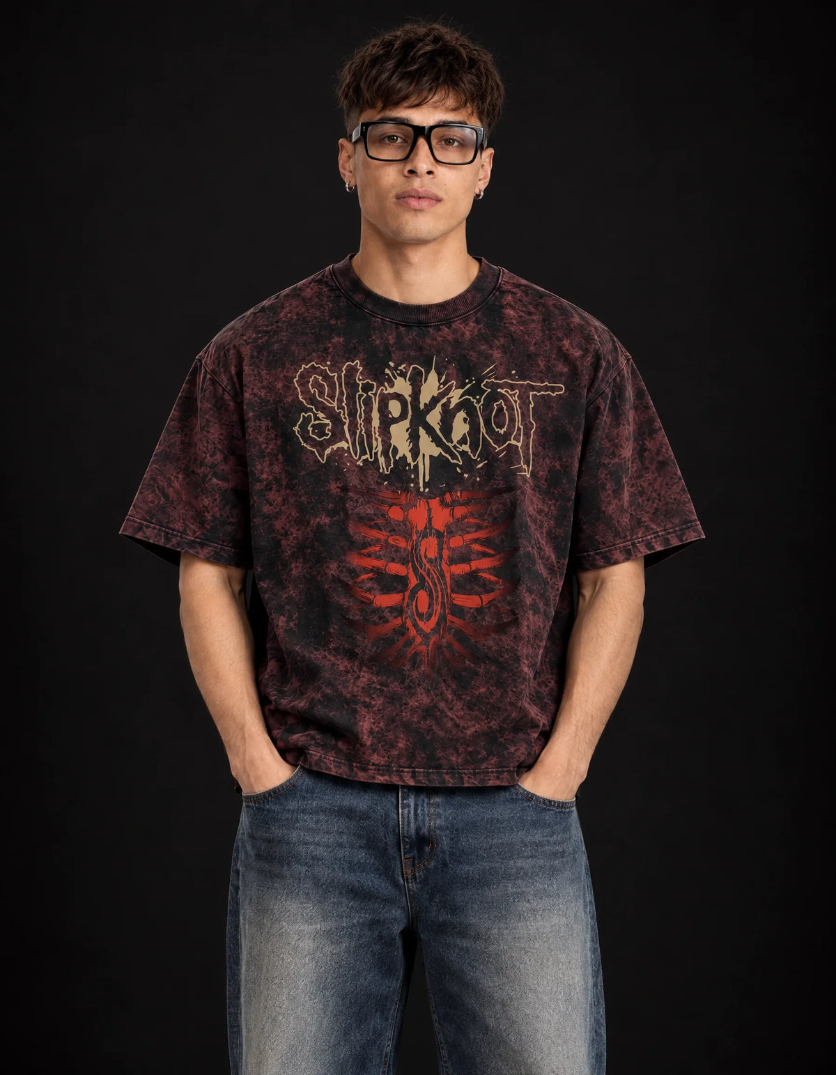Slipknot Wait And Bleed Boxy Acid Wash Tee — front view