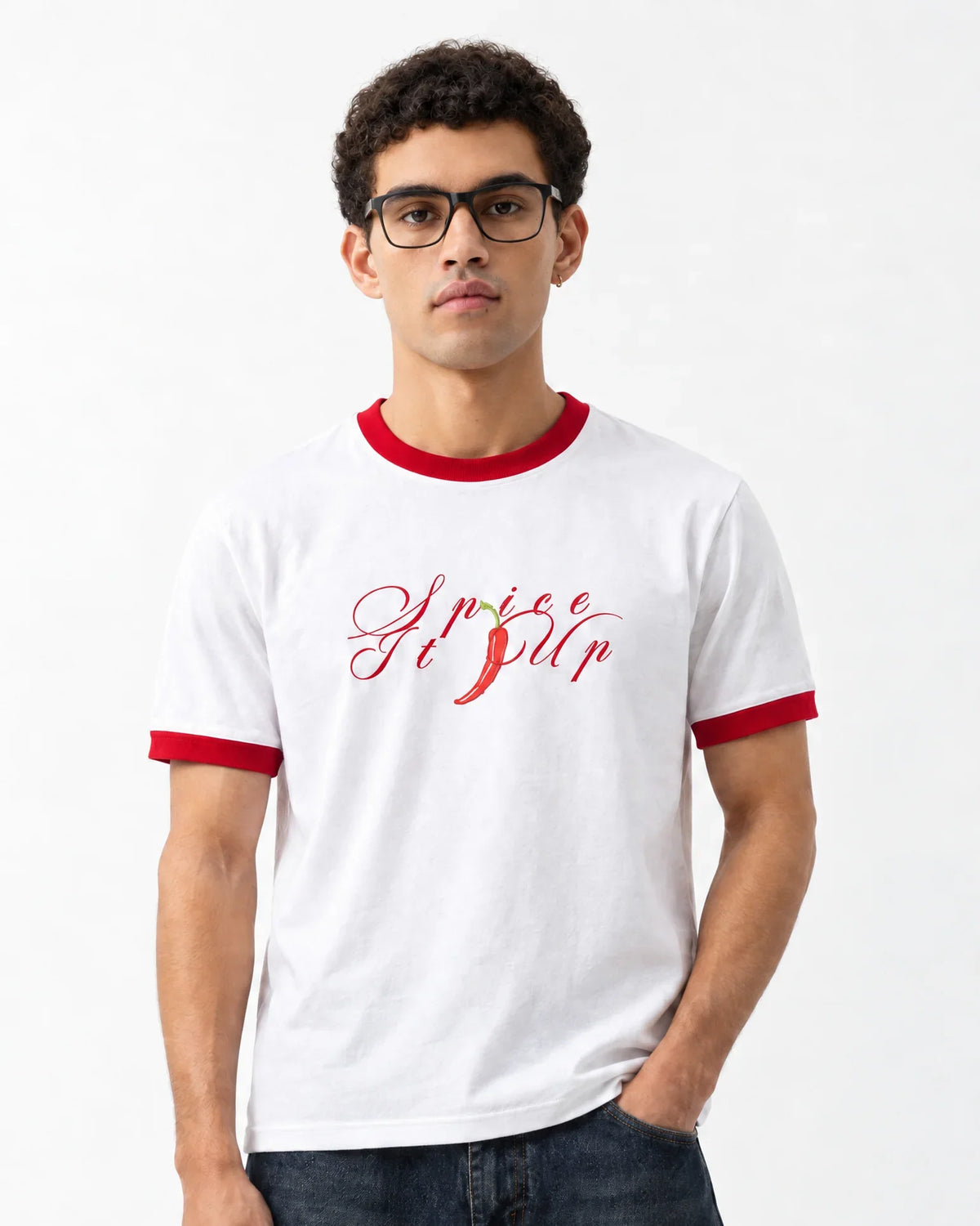 SPICE IT UP RINGER TEE — front view on model