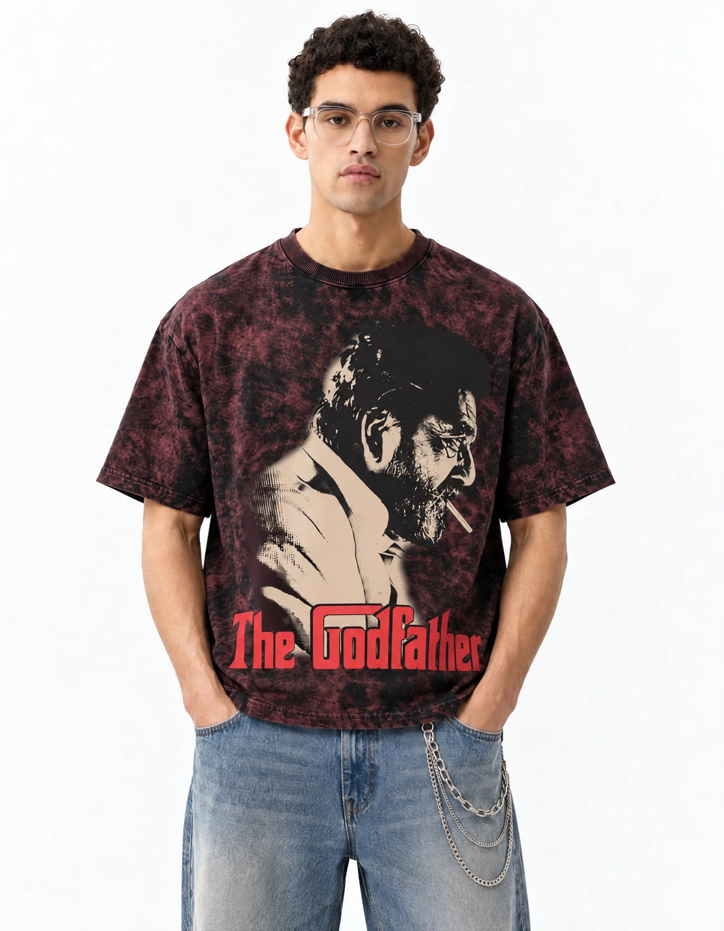 The Godfather Vintage Acid Wash Oversized Tee — front view
