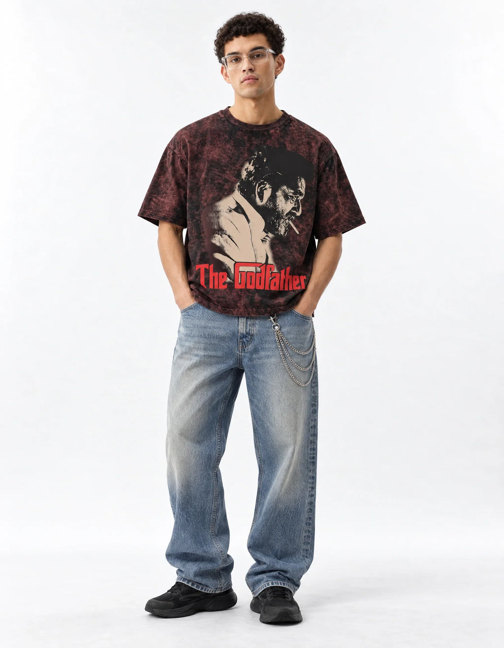 The Godfather Vintage Acid Wash Oversized Tee — full-body view
