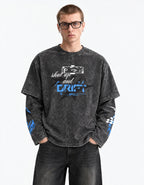 Tokyo Drift Racing Oversized Layered Tee — front view on model