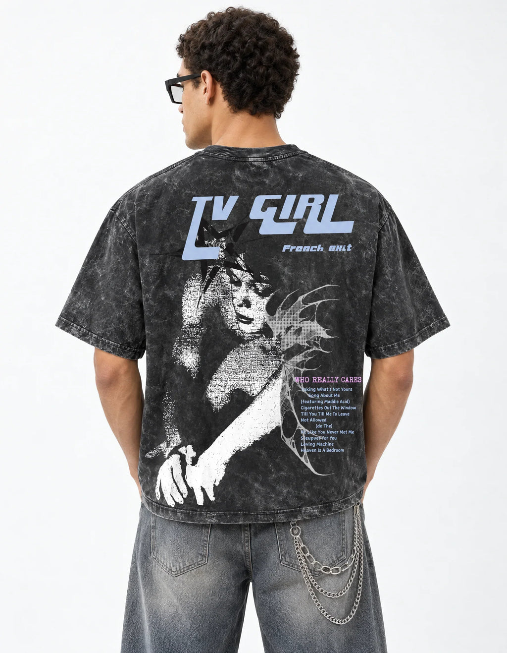 TV Girl Vintage Acid Wash Oversized T-Shirt — back view