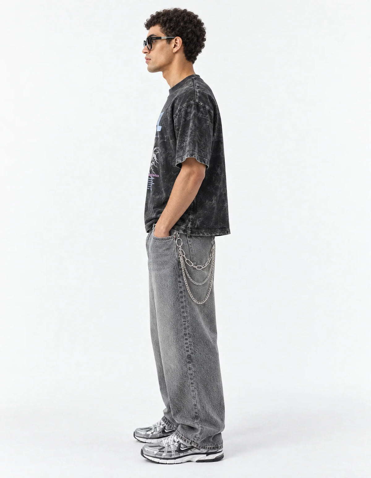 TV Girl Vintage Acid Wash Oversized T-Shirt — side view