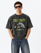Who’s Calling Drake Boxy Acid Wash Tee — front view