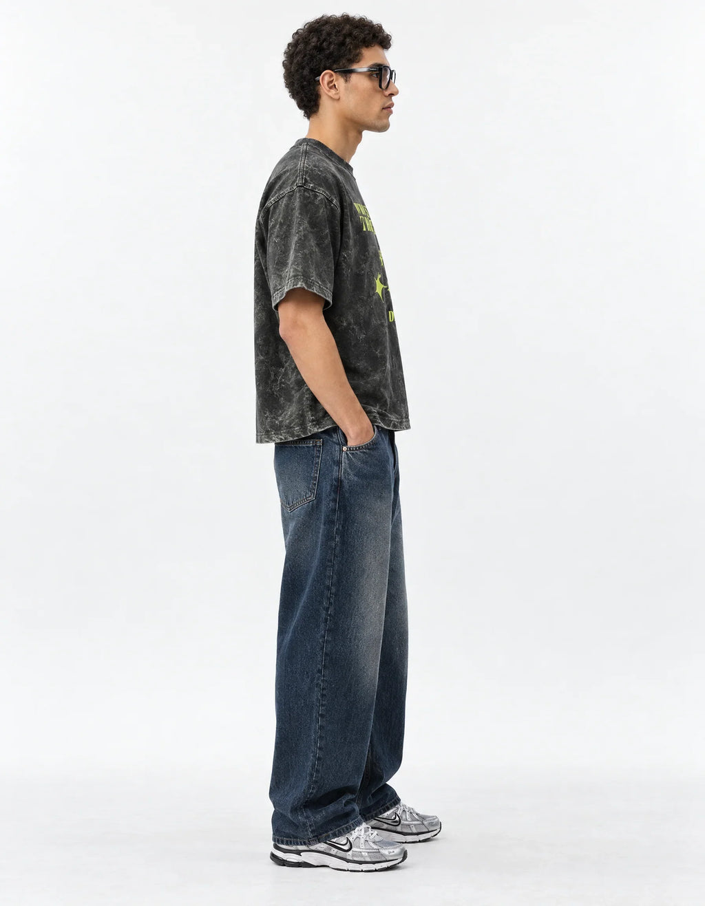 Who’s Calling Drake Boxy Acid Wash Tee — side view