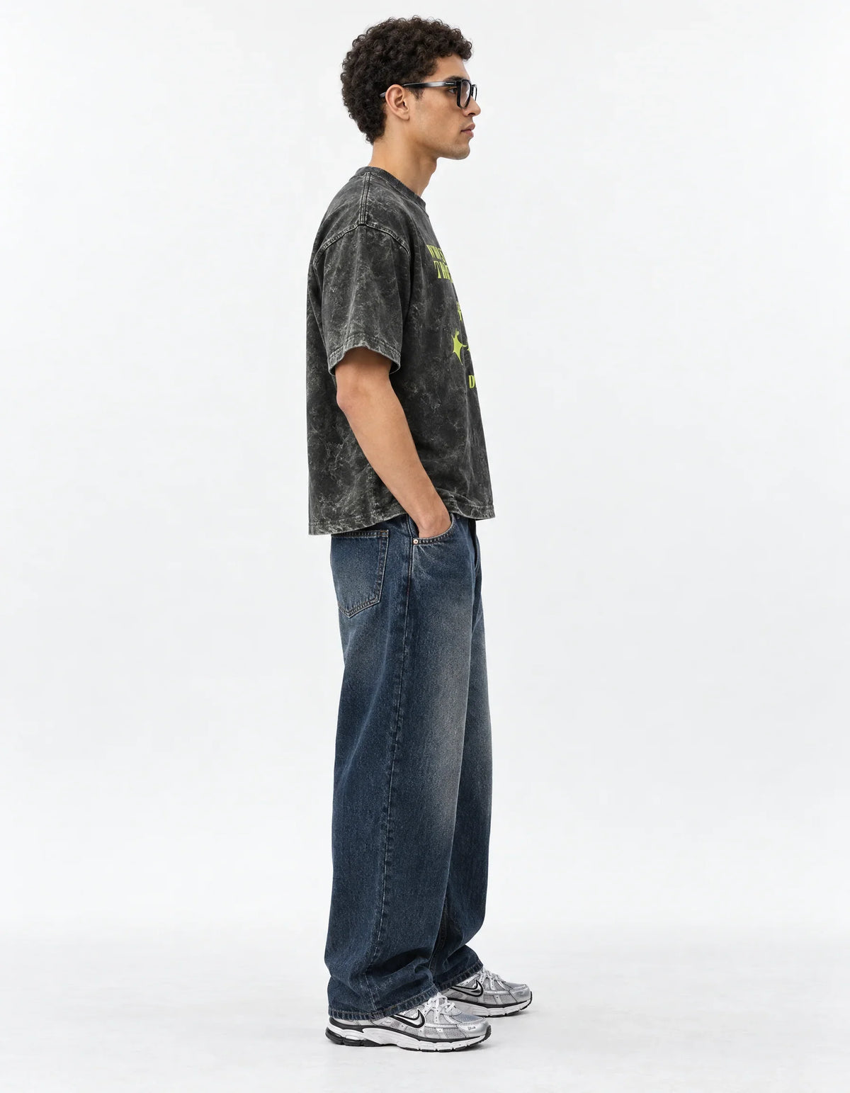 Who’s Calling Drake Boxy Acid Wash Tee — side view
